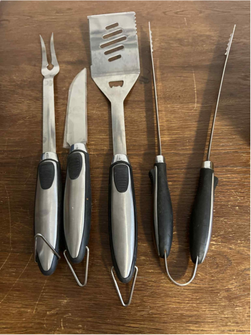 4-Piece Stainless Steel BBQ Grill Tool Set Spatula Tongs Fork Knife Black Handle